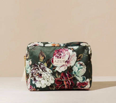 Kosmetiktasche floral Olive | Samt | plastikfrei