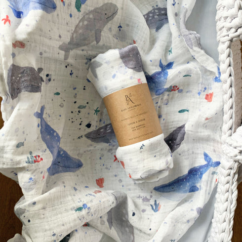 WHALES - Bambus Musselintuch