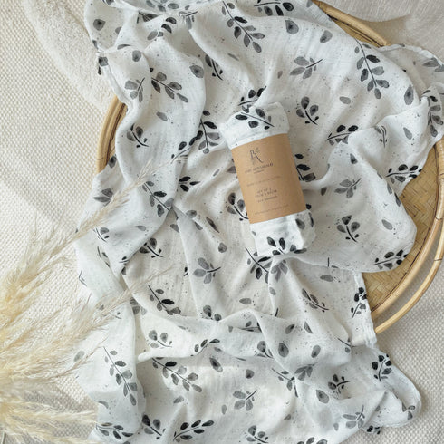 LEAVES BLACK/WHITE - Linges en Mousseline / lot de 2