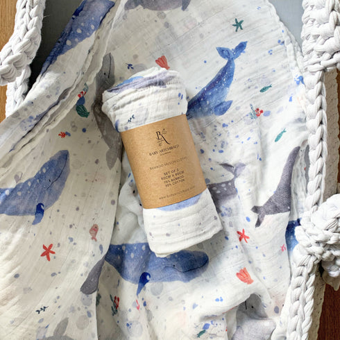 WHALES - Bambus Musselin Tücher / 2er Set