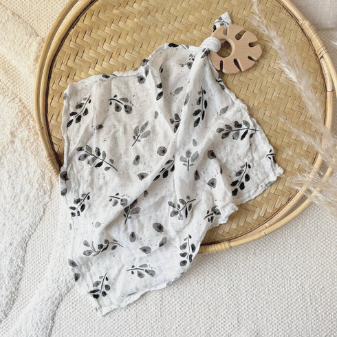 LEAVES BLACK/WHITE - Anneau de dentition avec tissu mousseline