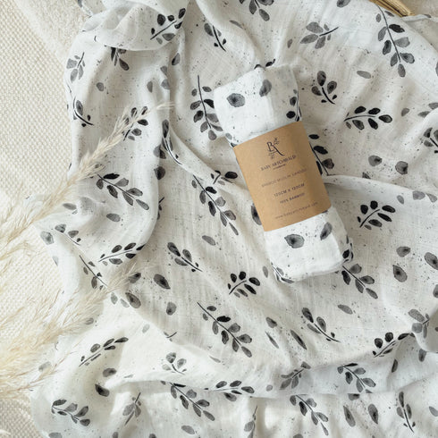 LEAVES BLACK/WHITE - Linges en Mousseline